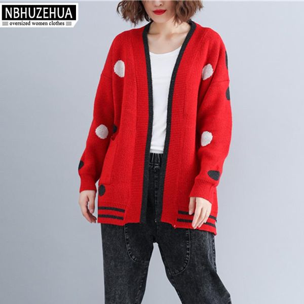 

women's sweaters nbhuzehua f63 women kimono cardigan winter autumn christmas polka dot red sweater woman loose plus size femme 4xl 5xl, White;black