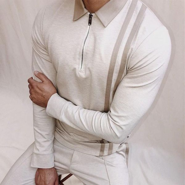

men's t-shirts fashion long/short sleeved zipper t shirt men clothing autumn and winter slim cotton solid color casual stripe tshirt me, White;black