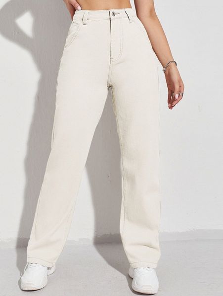 

high waist straight leg jeans o797#, Blue