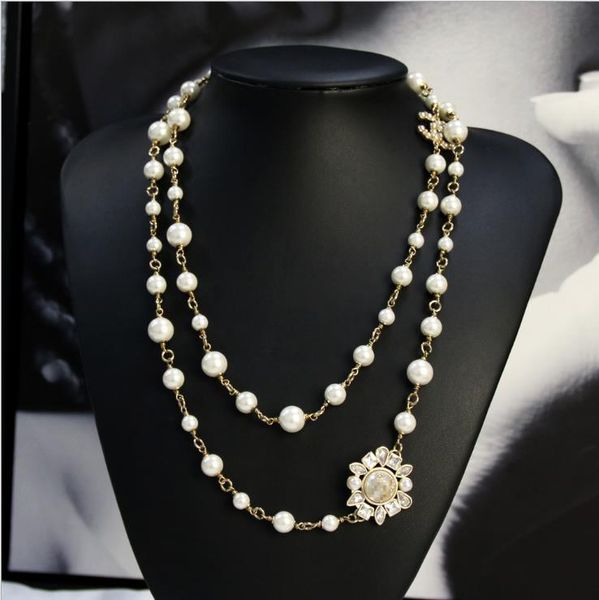

brand necklace sunflower pearl inlaid sweater chain fashion versatile dress accessories, Silver