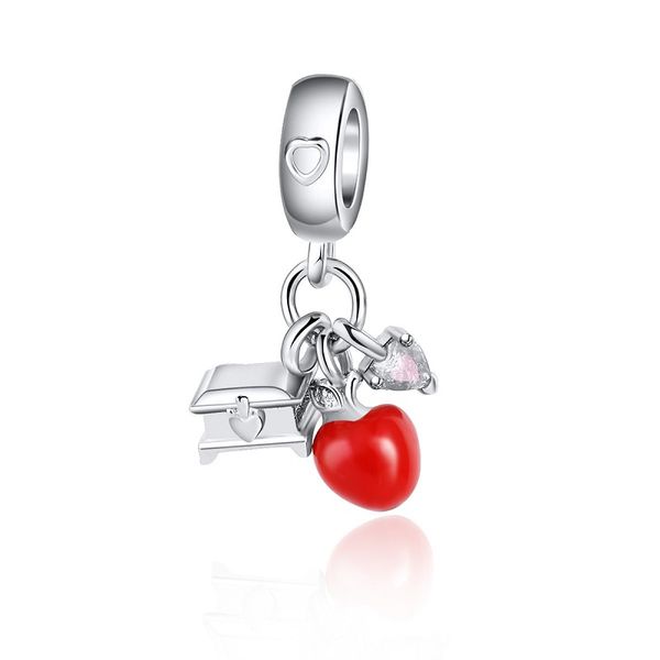 Fit Pandora Charme Pulseira Europeia Prata Encantos Beads Vermelho Maçã Enamel Pingente DIY Corrente de Cobra Para Mulheres Bangle Colar Jóias