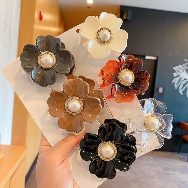 

elegant flowers pearls hair claws clips solid color clamps ponytail barrettes for women hair accessories headdress, Slivery;golden