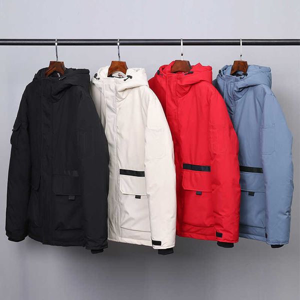 

men's white duck down hoodie, fashion brand warm coat, black parker coat