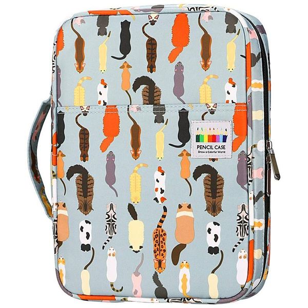 

slots colored pencil case pen organizer with handy wrap & zipper, multilayer holder for pencils (cat) bags