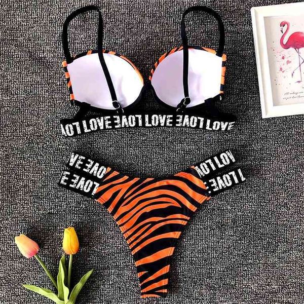 

new zebra print push up 2021 swimsuit female swimwear women two-pieces bikini set with bra cup bather bathing suit swiming
