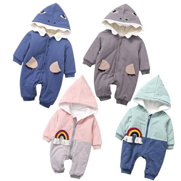 

thicker in winter cotton baby romper hooded long sleeve clothing clothes girl and boy jumpsuits, Blue