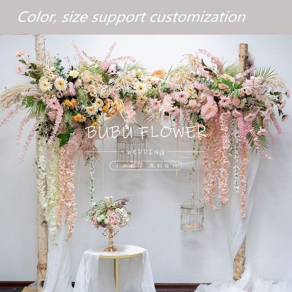 

decorative flowers & wreaths luxury pink wedding arch decor artificial flower wall hanging row arrangement creative floral party event stage