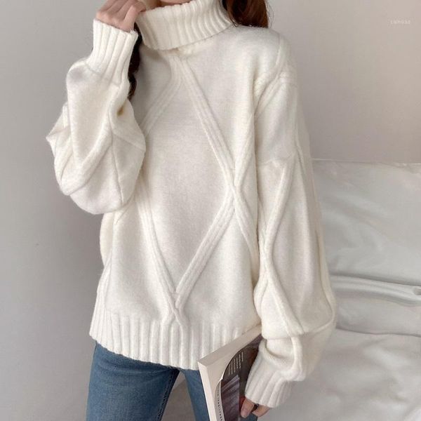 

women's sweaters 2021 winter sweater thick mohair plush soft waxy turtleneck solid color fall/winter pullover, White;black