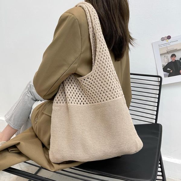 

evening bags casual hollow women shoulder designer knitting handbags large capacity tote summer beach bag big purses shopper sac