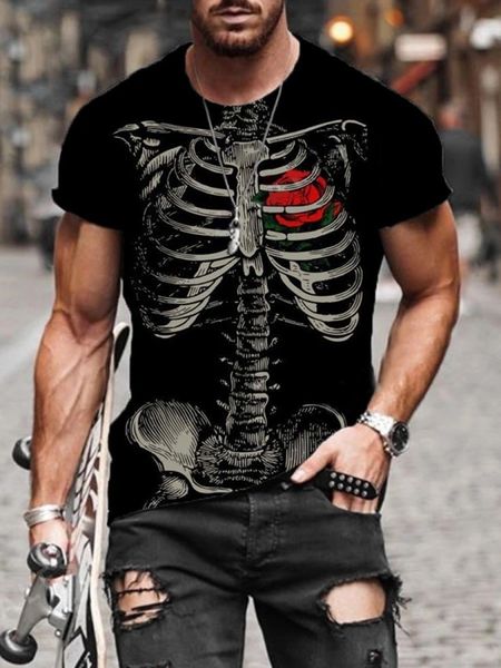 

human skeleton pattern men's 3d printed t-shirt visual impact party shirt punk gothic round neck high-quality american muscle style sho, White;black