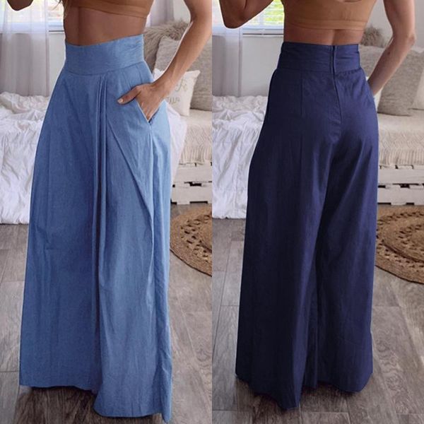 

women's pants & capris female casual solid pockets long trousers back zip cotton linen wide leg office lady work bottoms 5xl, Black;white