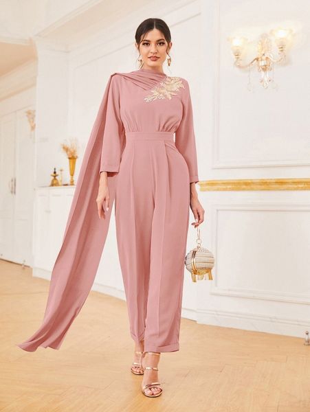 

floral applique draped detail jumpsuit n3vx#, White