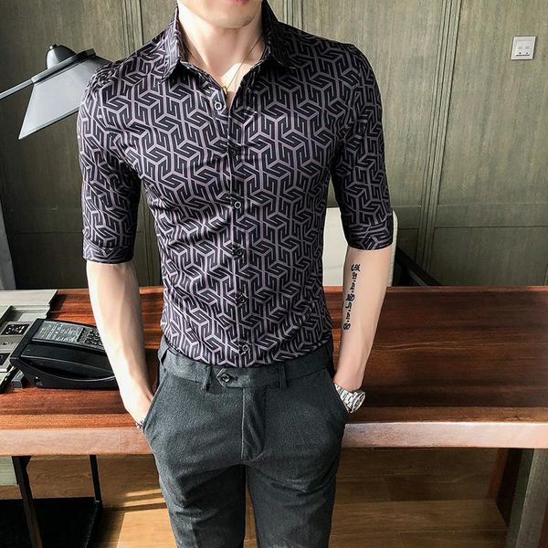 

men's casual shirts autumn british style luxury social business men embroidery slim half-sleeve lace party male dress shirt, White;black