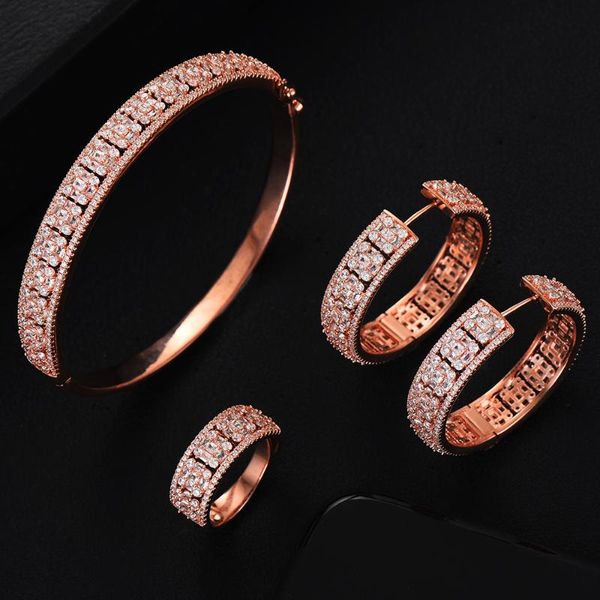 

wedding jewelry sets missvikki trendy 3pcs set for women earring bangle ring shiny cubic zircon crystal aretes de mujer modernos, Slivery;golden