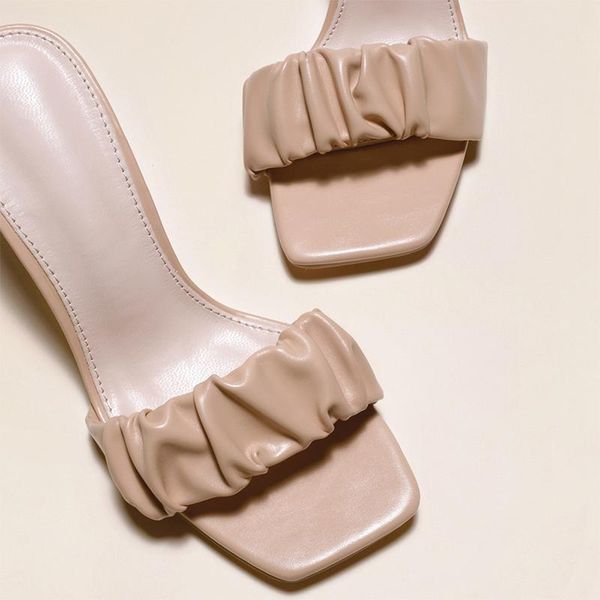 

fashion pleated summer sandals women open toed high heels transparent crystal heel slippers female pumps 2021, Black