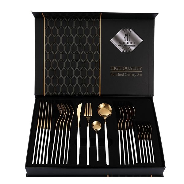 

stainless steel tableware 24 pieces, knife, fork, spoon set of gilded spray paint gift box