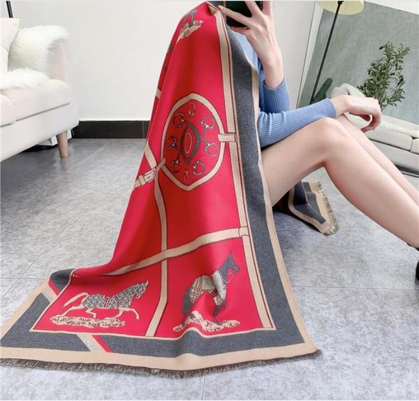 

scarves luxury carriage scarf winter cashmere women thick warm shawl and wrap brand designer carriageprinted pashmina blanket cape, Blue;gray