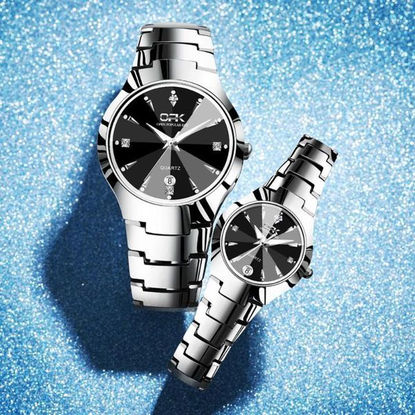 

original quartz movement luminous double calendar waterproof stainless steel watch band for men and women lovers wristwatches, Slivery;brown