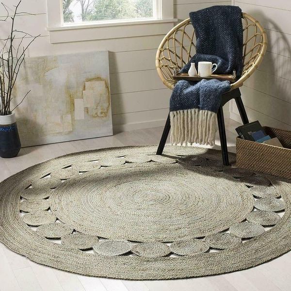 

carpets round rug natural jute reversible handmade carpet eco friendly area rag bedroom decoration