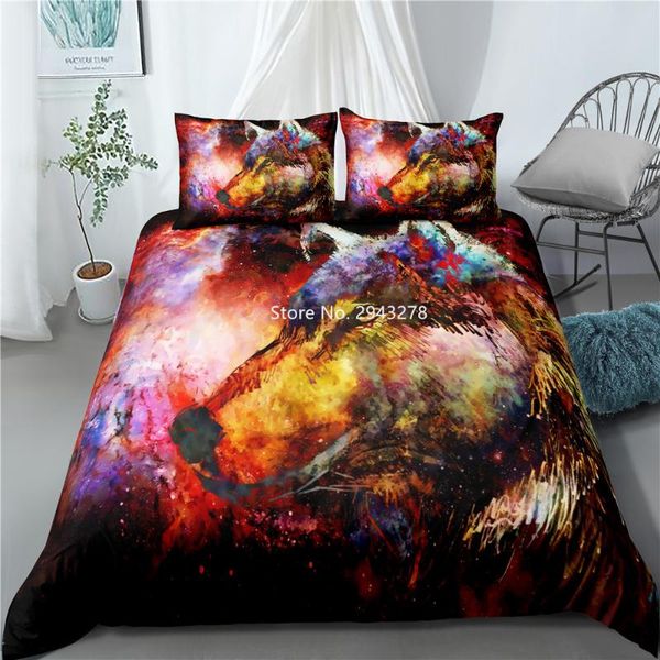 

fashion animal wolf series pattern 3d-printed bedding set duvet covered pillowcase bed home woven bedroom decoration sets