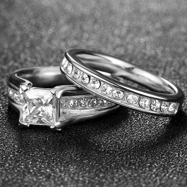 

ring fashion women's engagement set with zircon micro inlaid platinum jewelry, Silver