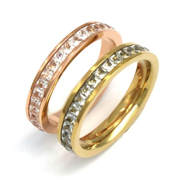 

wedding rings pz stainless steel jewelry shining full crystal rhinestone rose gold couple for men women, Slivery;golden