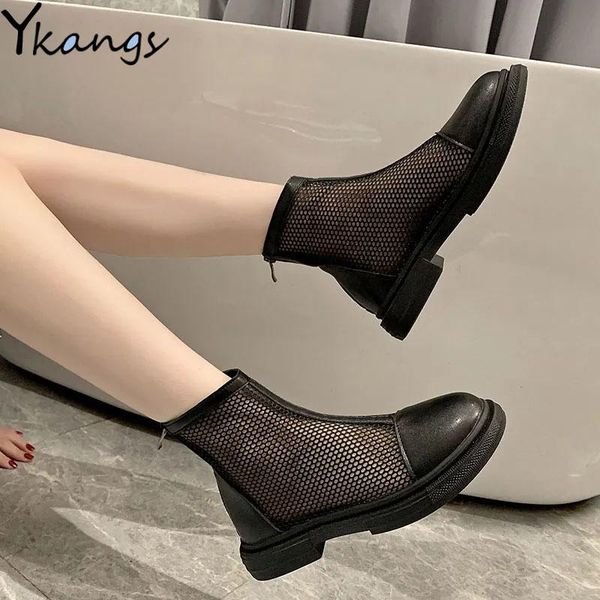 

boots hollow mesh thin women summer high-breathable ladies vulcanized shoes korean style all-match outdoor flat, Black