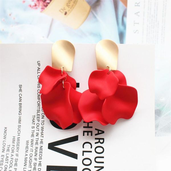 

dangle & chandelier 2021 korea fashion jewelry acrylic paint romantic leaves rose petals earrings gold copper for women gift, Silver