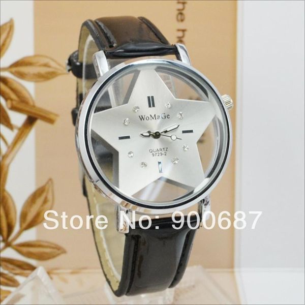 

wristwatches women creative watches womage 2021 fashion brand hollow dial leather belt quartz star dress, Slivery;brown
