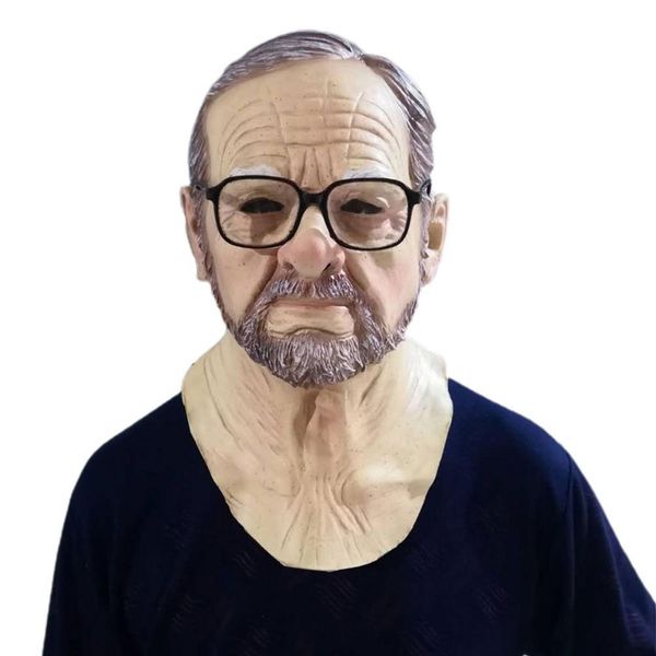 Realistic Old Man Máscara Látex Full Face Neck Capacete para Masquerade Halloween Festa Costume Cosplay Adereços