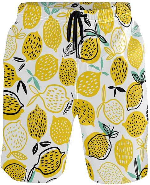 

yellow fruit lemon men's swim trunks quick dry shorts with pockets, White;black