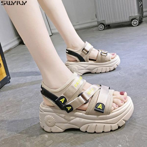 

dress shoes swyivy chaussure femme pu casual woman sandals 2021 summer wedges for women hook loop platform ladies, Black