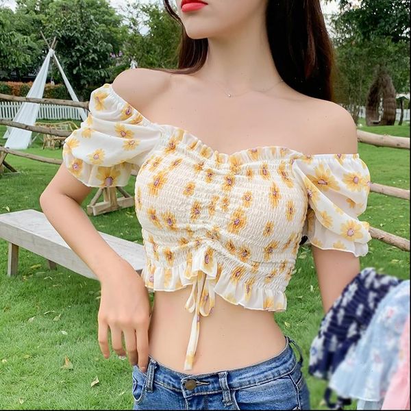 

womens floral print blouses women short sleeve summer slash neck sweet pleated shirt drop, White