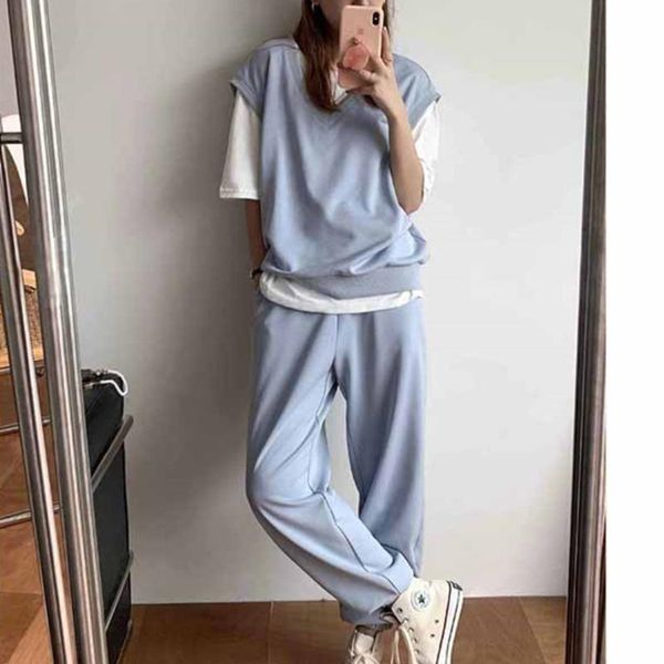 

women's two piece pants princess's early autumn vest fashion sportswear set 2021 trousers two-piece, White