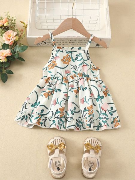 

baby floral print ruffle hem cami dress she, Red;yellow