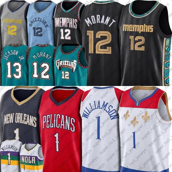 

12 ja zion morant 1 williamson basketball jersey jaren 13 jackson jr. jerseys throwback to vancouver new orleanspelicansmemphisgrizzlies, Black;red