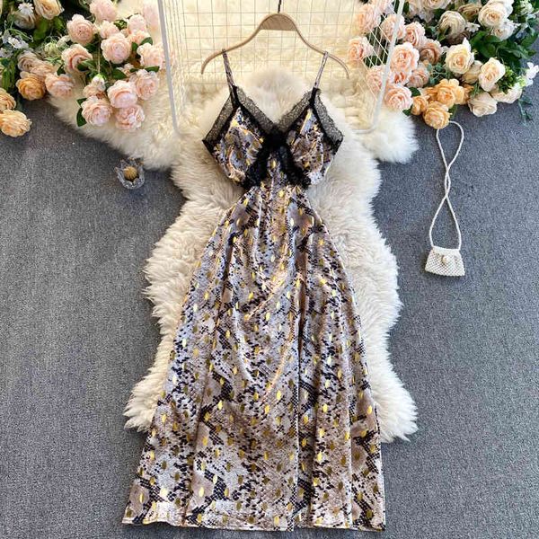 

singreiny women design print strap dress splice lace v neck backless a-line dresses summer elegant off shoulder party dress 210419, Black;gray