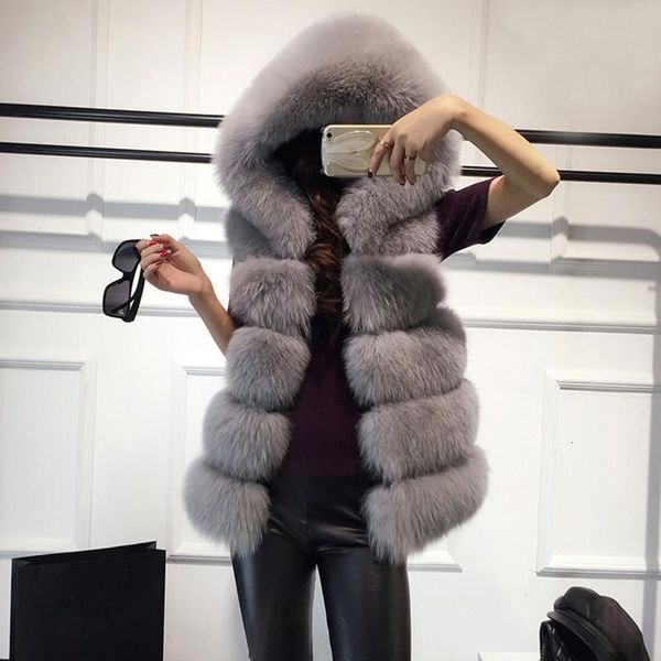 

fox fur vest female jacket winter faux coat women casual sweatshirts sleeveless womens hoodi, Black