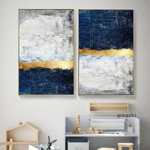 

paintings navy blue gold abstract color block nordic posters minimalist canvas painting prints modern wall art pictures living room decor