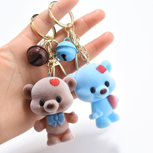 

fine key chain cartoon enamel bear flocking doll pendant cute couple bag car ring gift, Silver