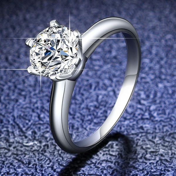 

cluster rings inbeaut 925 silver round excellent cut d color pass diamond test 1 ct moissanite ring stamped pt950 6 prong for women, Golden;silver