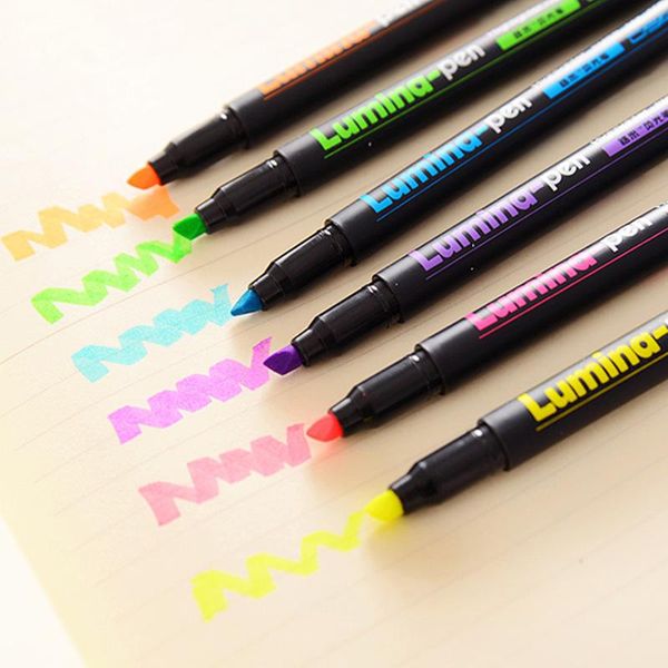 HighLighters Jukuai 6 Adet / grup Lumina Kalemler Kağıt Kopyalama Faks Çizim Marker Kalem Ofis Malzeme Okul Malzemeleri Için Fosgal Fosforhighter 8024