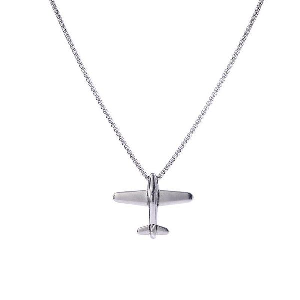 

pendant necklaces hip hop men women airplane with stainless steel chain aircraft necklace for jewelry, Silver