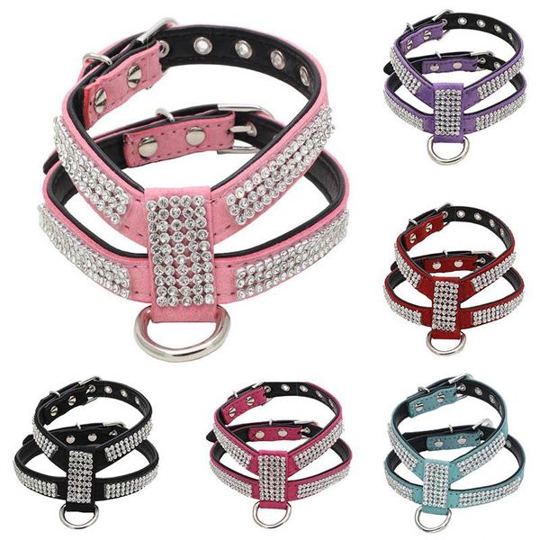 

dog collar adjustable pet products necklace harness leash quick release bling rhinestone 1 pc pu leather collars & leashes