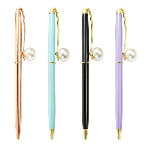

ballpoint pens 1000pcs/lot style pearl pen metal roller ballpen school office students wedding gifts rose gold custom logo, Blue;orange