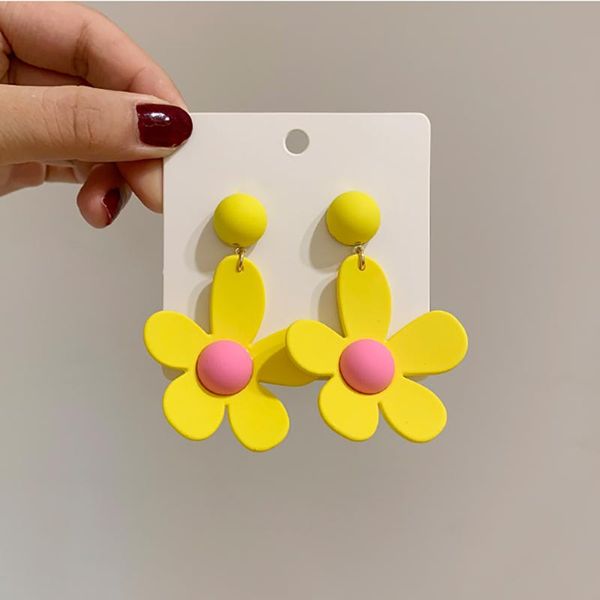 

dangle & chandelier lifefontier korean romantic yellow flower hanging earrings for women cute acrylic drop fashion jewelry girl gift, Silver