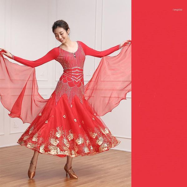 

ballroom dancing swing dress performance dance waltz costume modern dance-md46031, Black;red