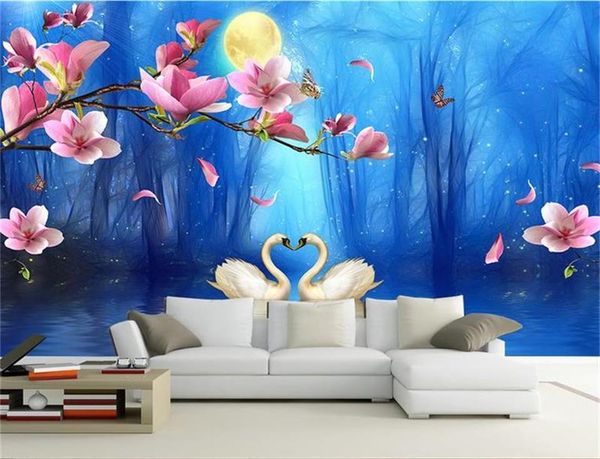 

wallpapers custom size 3d po wallpaper living room mural swan lake forest orchid painting sofa tv background for wall