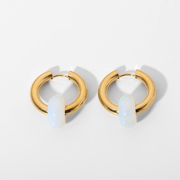 

hoop & huggie 2021 arrival 18k gold plated stainless steel party jewelry accessories white opal pendant earrings for women, Golden;silver