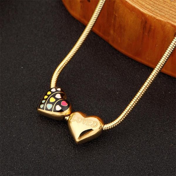 

chokers double love stainless steel necklace korea simple fashion heart pendant female accessories couple, Golden;silver